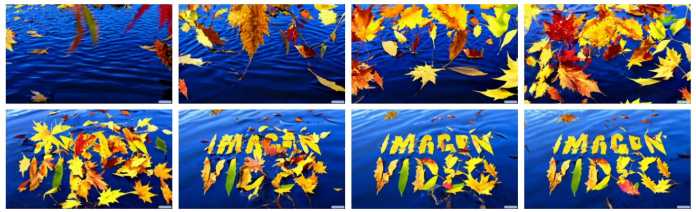 Google Imagen Video, Beispiele für den Prompt “A bunch of autumn leaves falling on a calm lake to form the text ‘Imagen Video’. Smooth.” 
