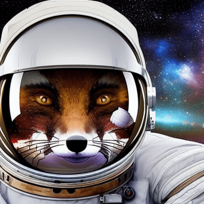 So stellt sich Stable Diffusion &quot;a fox astronaut with the cosmos reflecting on the glass of his helmet dreaming of the stars&quot; vor., 