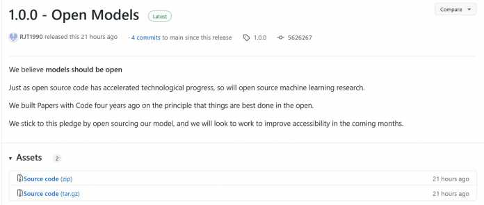 Open Models 1.0, aus dem Repository von &quot;Papers with Code&quot; auf Github zum großen KI-Sprachmodell Galactica AI von Meta