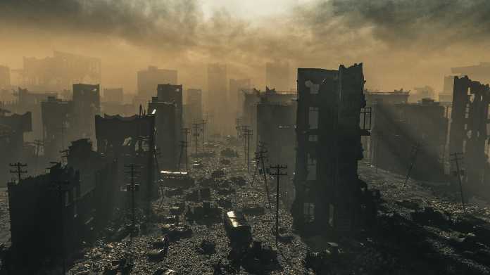 Apocalypse,Survivor,Concept,,Ruins,Of,A,City.,Apocalyptic,Landscape,3d