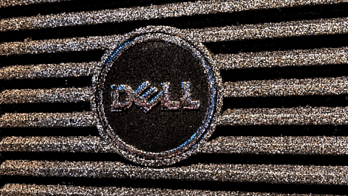 Dell-Logo auf Computertower, verfremdet und gülden