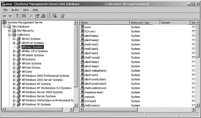 Zur Verwaltung des bunten Serverparks im Open-Source-Labor wurde Microsofts SMS-Interface (System Management Server) eingesetzt. , Bill Hilf, Open Source Jahrbuch 2006 (CC BY-ND 2.5)