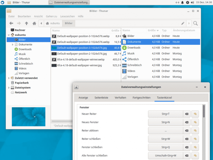 XFCE-Desktop mit Thunar-Dateimanager