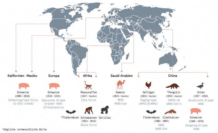 Das sind die größten zoonotischen Ausbrüche, die bisher aufgezeichnet wurden., Quelle: Springer Nature Switzerland AG