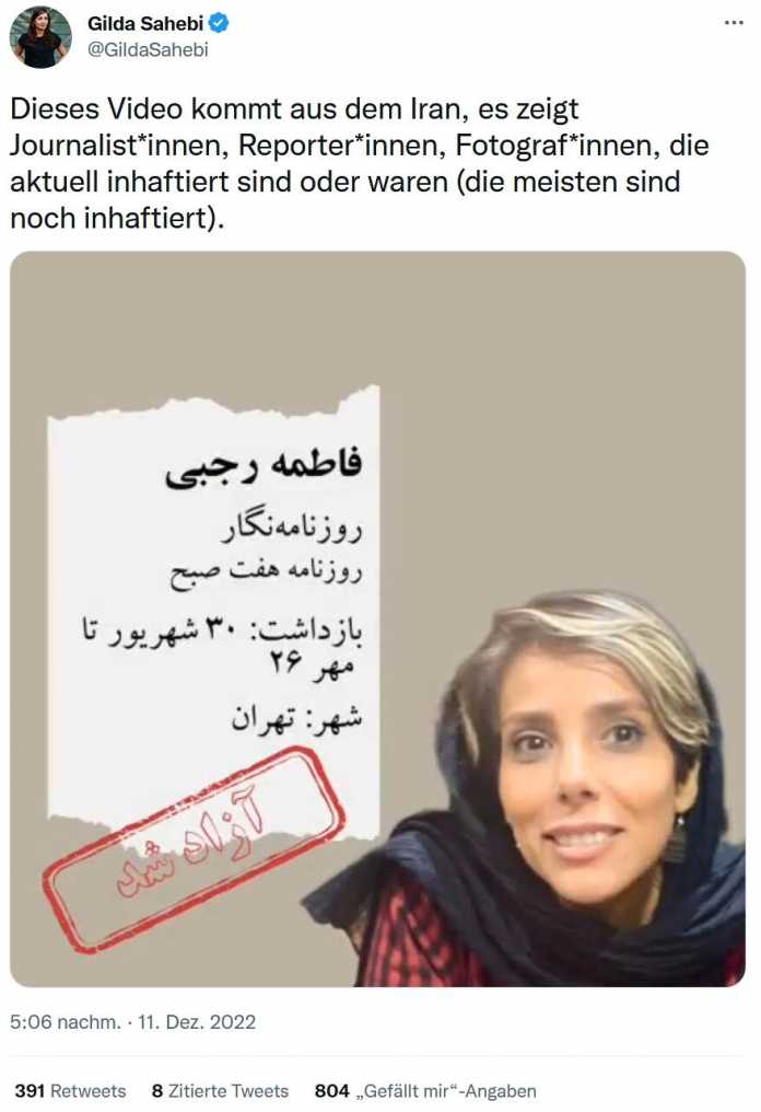 Journalistinnen wie Gilda Sahebi retweeten Informationen aus Iran und steigern damit die Aufmerksamkeit für die Protestbewegung., 