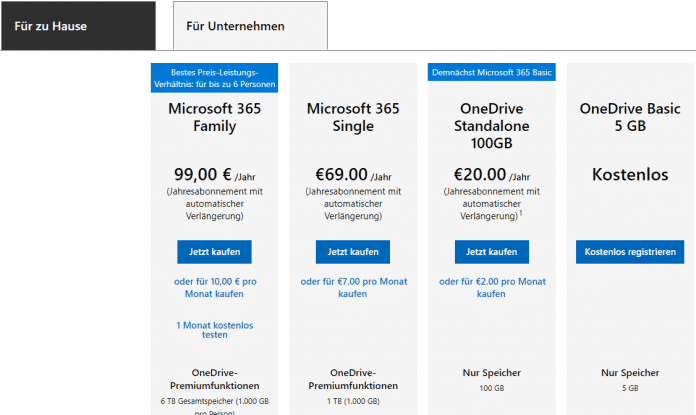 Das von Microsoft bislang als &quot;OneDrive Standalone&quot; angebotene Cloudspeicher-Abo heißt in Zukunft &quot;Microsoft 365 Basic&quot;, erhält aber ansonsten wenig Zusatzfunktionen, zumindest zum Start. , Microsoft