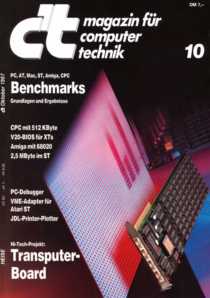 In der Oktober-Ausgabe 1987 stellte c’t ein Transputer-Board als Selbstbauprojekt vor. Durch Kombination mehrerer Boards ließ sich ein Hochleistungscomputer zusammenstellen. , 