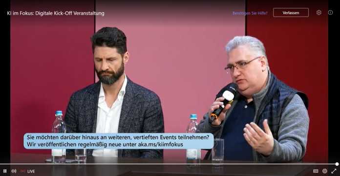Dr. Andreas Braun, CTO Microsoft Germany, and Dr. Holger Kenn, Chief Technologist Business Development AI &amp; Emerging Technologies, vividly explains how multimodality works (&quot;KI im Fokus&quot;, Screenshot)