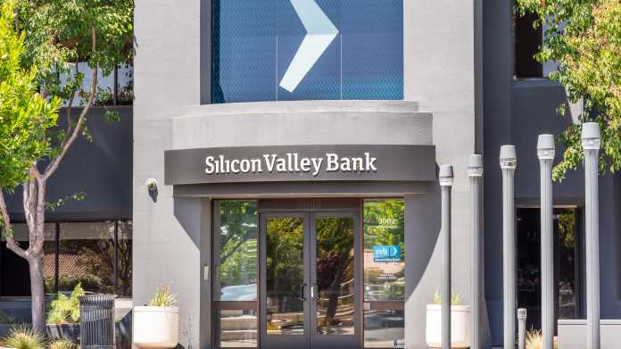 Eingang zum Hauptquartier der Silicon Valley Bank in Santa Clara, US-Bundesstaat Kalifornien.