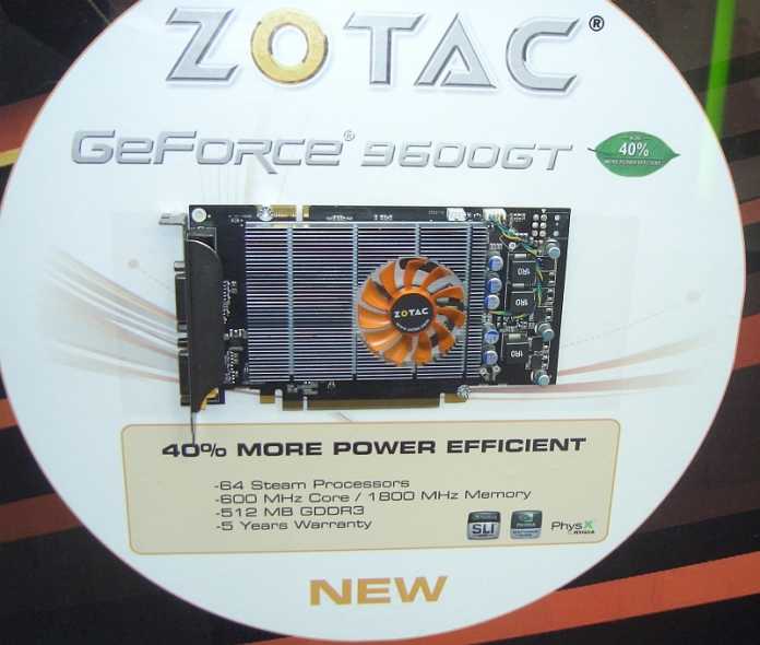 Geringere Leistungsaufnahme durch verringerte GPU-Spannung und Taktfrequenz: Zotacs GeForce 9600 GT Eco.