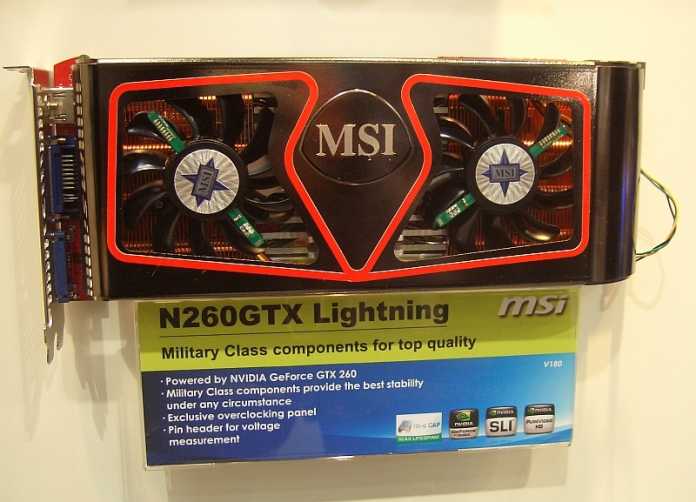 MSI stattet die N260GTX Lightning mit 1792 MByte GDDR3-Speicher aus.