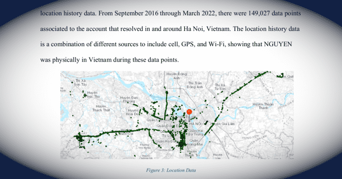 location history data. From September 2016 through March 2022, there were 149,027 data points associated to the account that resolved in and around Ha Noi, Vietnam. The data is a combination of different sources to include cell, GPS, and Wi-Fi