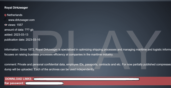 Screenshot of Play Cybergang announcement on the dark web