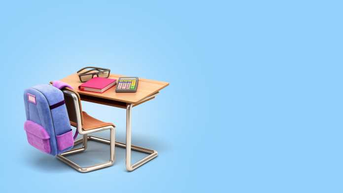 School,Desk,And,Chair,With,School,Supply,3d,Render,On