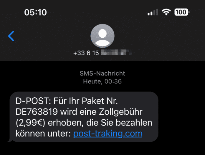 Screenshot von Phishing-SMS