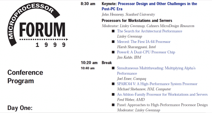 Die Ankündigung des Vortrags von AMD-CTO Fred Weber auf dem Microprocessor Forum 1999