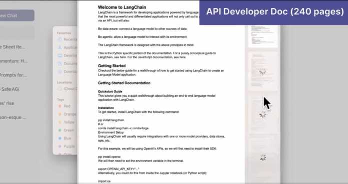 Claude analyzes a 240-page document: API documentation