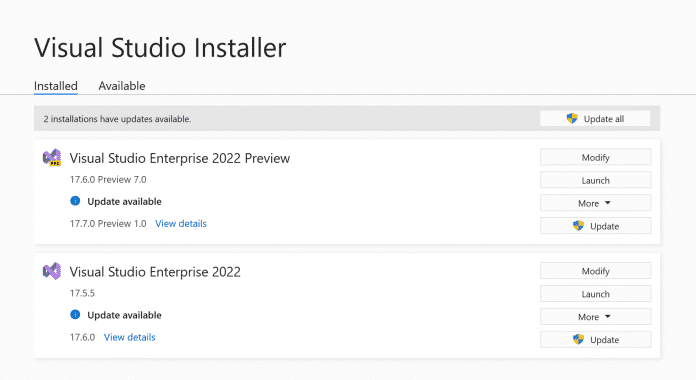 Versionswechsel bei Visual Studio 2022 (Abbildung 5).