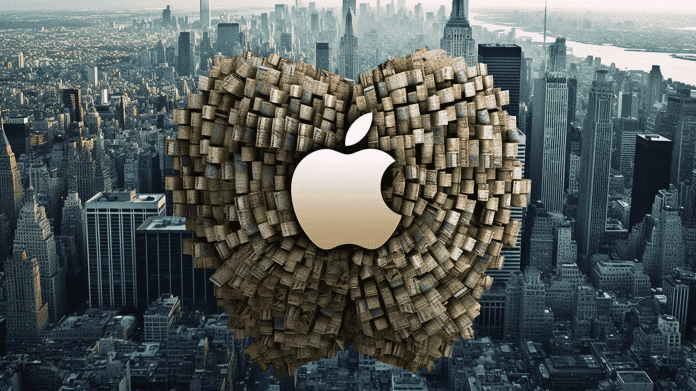 Apple-Logo vor Skyline.