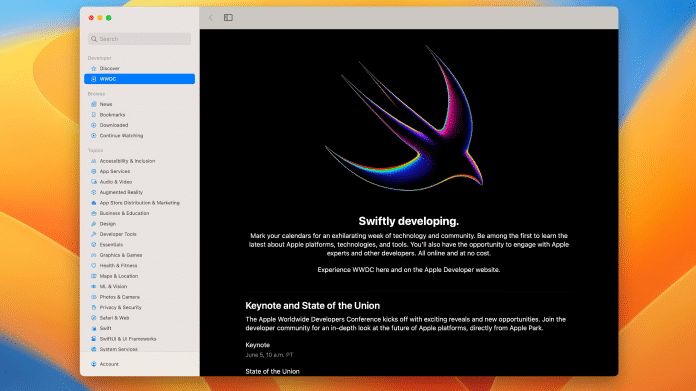 Apple-Developer-App, hier auf dem Mac