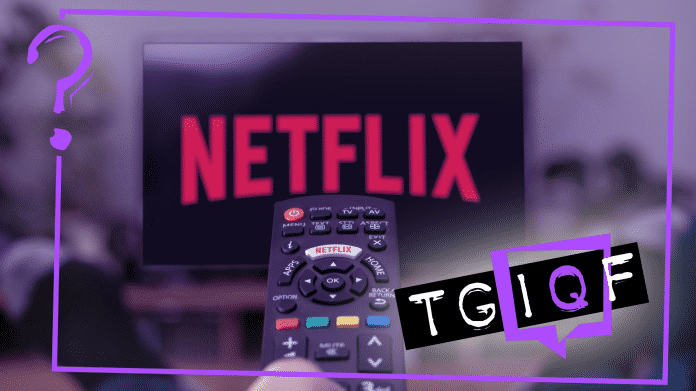 Im Hintergrund ein Fernseher mit Netflix-Logo, im Vordergrung eine Hand, die einen Knopf auf einer Fernbedienung drückt
