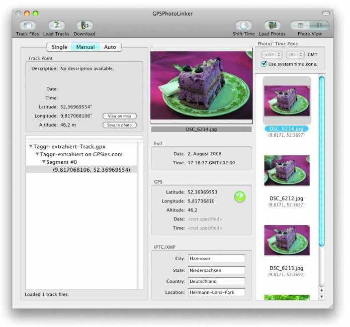 Die Freeware GPSPhotoLinker taggt JPEG-Bilder manuell oder nach Import einer Track-Datei automatisch.