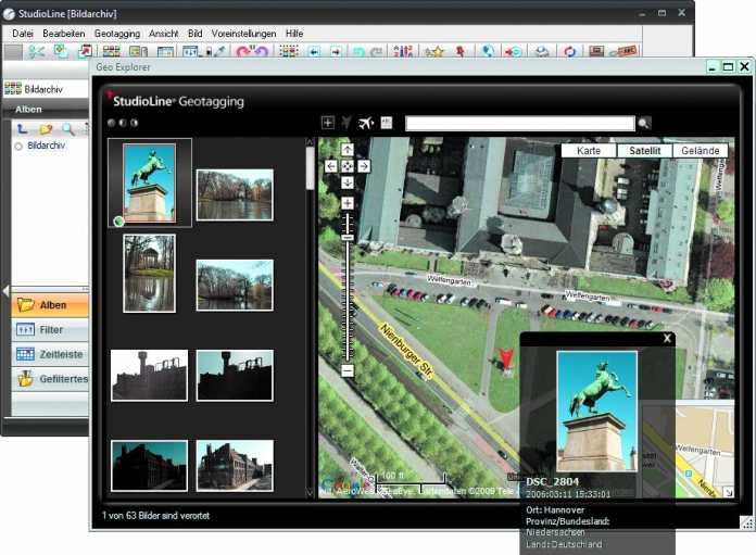 StudioLine versieht Fotos bequem per Drag &amp; Drop mit Geodaten und trägt außerdem den Ortsnamen ein. Als Kartenmaterial hält Google Maps her.