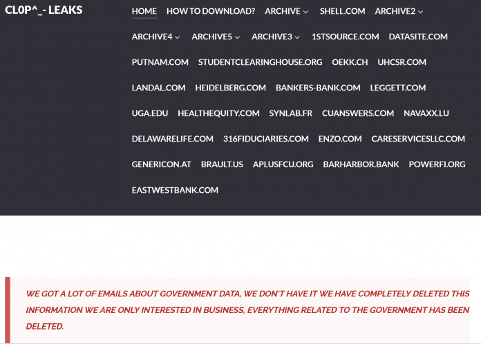 Screenshot der Cl0p-Darknet-Seite