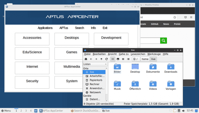 Screenshot vom Sparky-Desktop mit AppCenter.