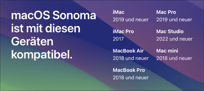 Apple wirft im Herbst 2023 mit macOS 14 wieder einige Macs aus dem Betriebssystem-Support, etwa  iMacs und MacBooks von 2017., 