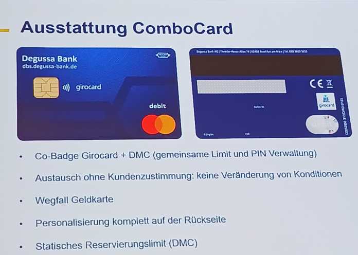 Präsentationsfolie zeigt dfie Merkmale einer ComboCard der Degussa Bank