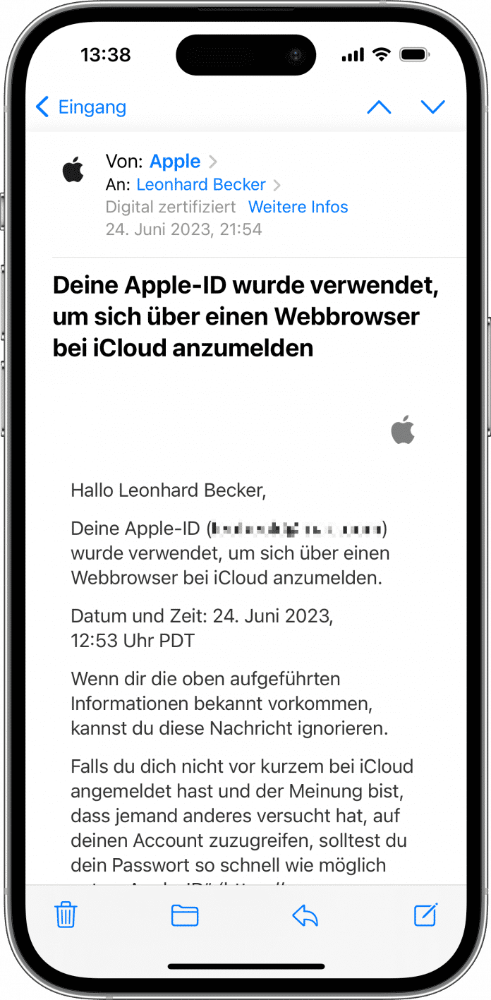 Apple Mail zeigt bei BIMI-konformen Nachrichten das Markenlogo des Senders an., 
