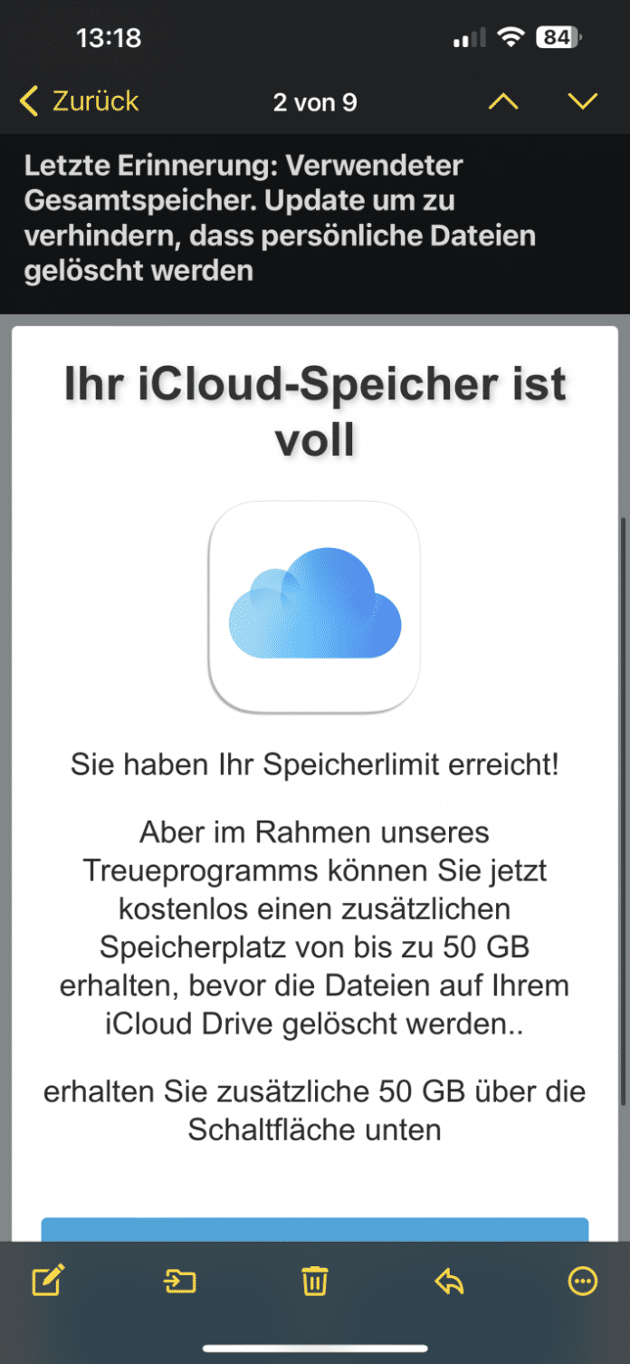 Screenshot einer falschen Apple-Mail