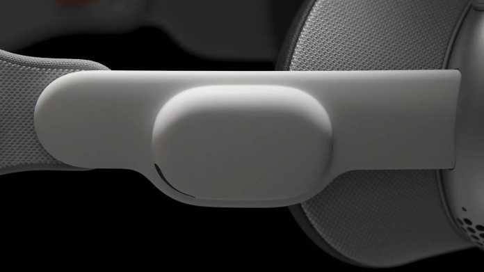 Die Audio Pods sitzen bewusst nicht auf dem Ohr, um den Nutzer nicht von der Umgebung abzuschirmen. Bei Bedarf kann er die Vision Pro mit AirPods verbinden., Apple