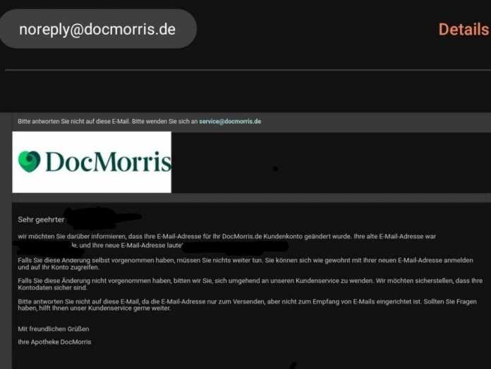 DocMorris: E-Mail informiert über Änderung der E-Mail-Adresse