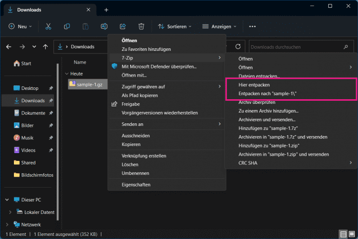 GZ-Datei mit 7-Zip entpacken