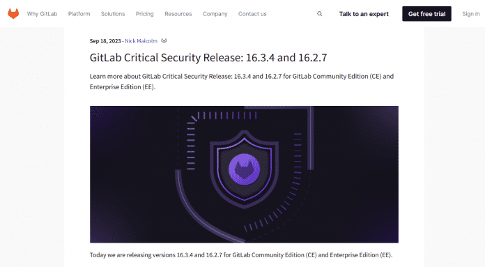 Screenshot der Gitlab-Webseite mit der Warnung