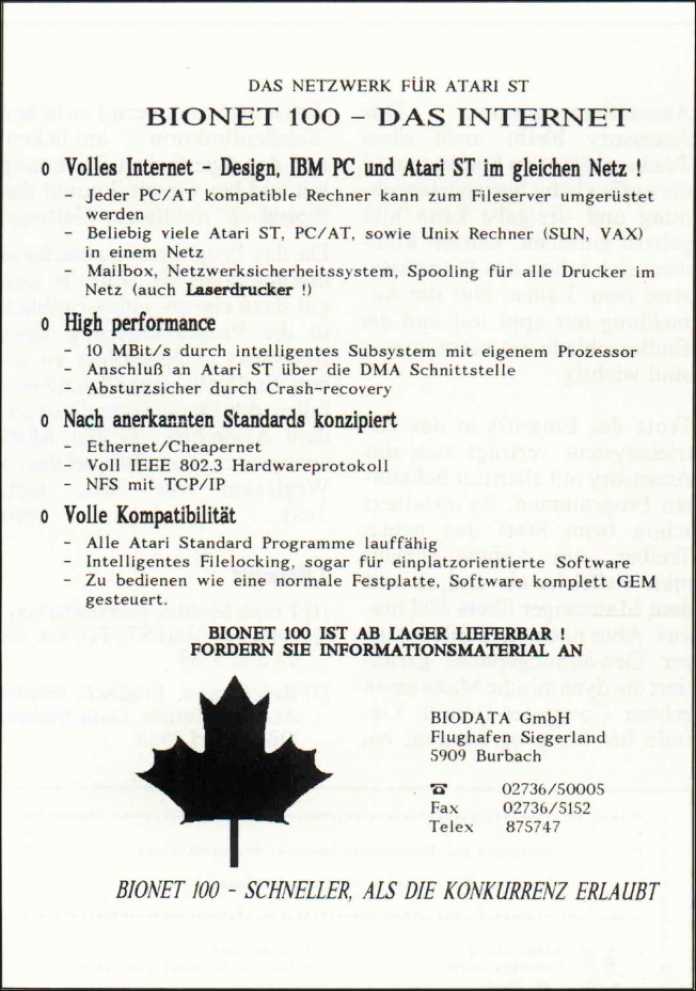 Internet-Werbung aus c’t 12/1988: Hier geht es zwar um eine systemübergreifende LAN-Software und nicht um einen frühen Zugang, doch warb die Firma mit TCP/IP. Zumindest das Internet-Protokoll war also &quot;drin&quot;., 
