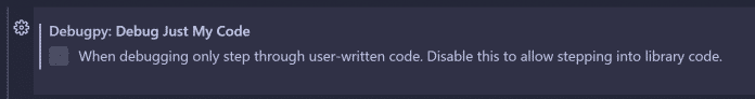 Mit dieser Checkbox lässt sich die Option, nur den eigenen Python-Code in VS Code zu debuggen, aktivieren beziehungsweise deaktivieren.​