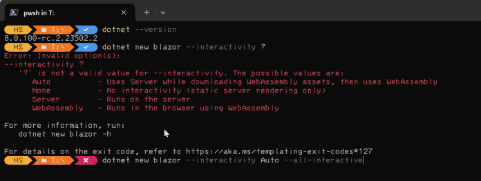 So zeigt sich die Projektvorlage &quot;Blazor Web App&quot; auf der Kommandozeile (Abb. 2). 