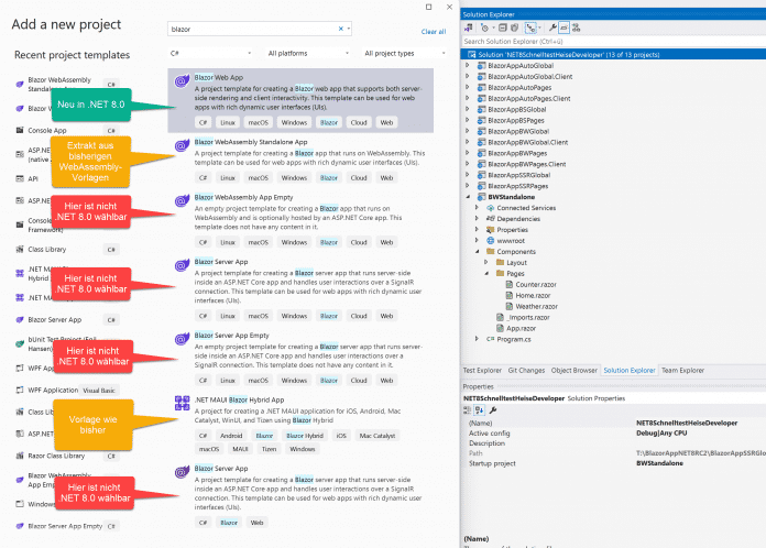 Übersicht der Blazor-Projektvorlagen in .NET 8.0 Release Candidate 2 (Abb. 3). 