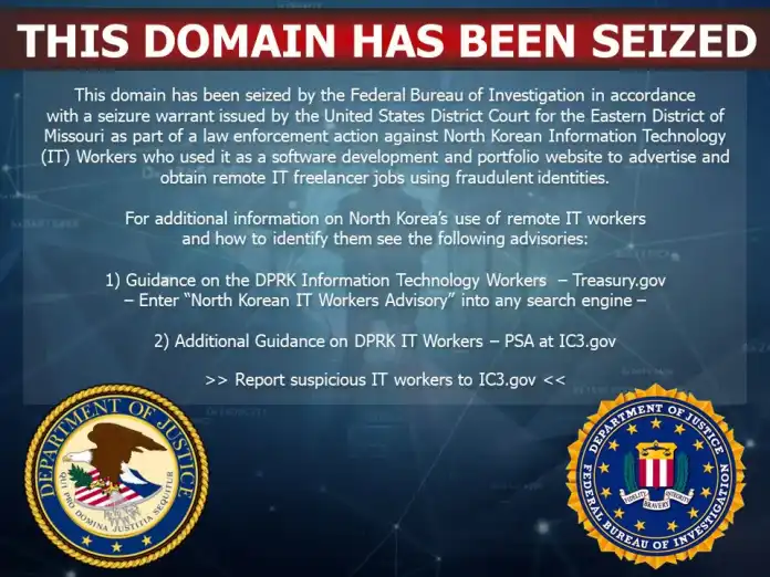 Meldung einer vom FBI beschlagnahmten Domain