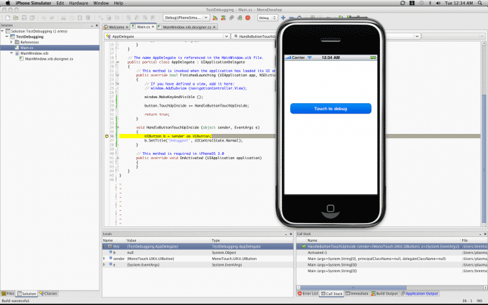 Screenshot des Soft-Debugger mit einem iPhone-Simulator
