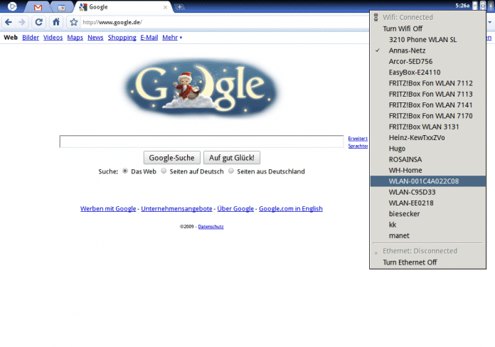 Screenshot Google Chrome OS Connection Manager