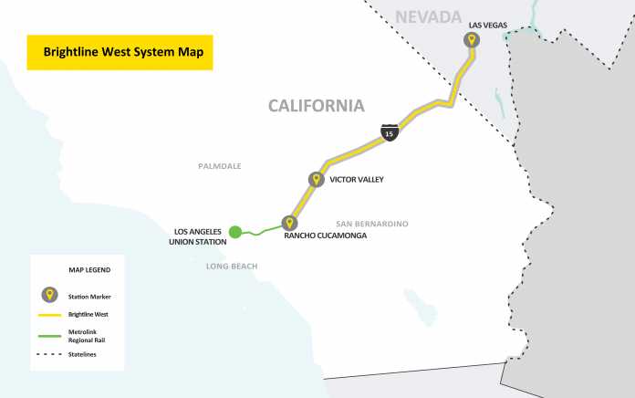Der geplante Streckenverlauf der Hochgeschwindigkeitsbahn zwischen Kalifornien und Las Vegas​