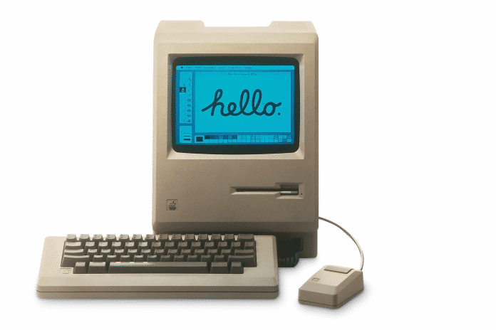 1984:Der Werbespot für den ersten Apple Macintosh lief in der Halbzeitpause des Super Bowl und hat den Rechner (Bild rechts daneben) nicht einmal erwähnt., Apple