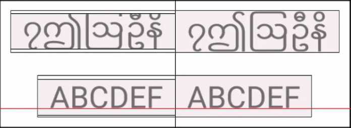 Bei deaktiviertem Font Padding erschien die birmanische Schrift in API Level 25 im oberen und unteren Bereich abgeschnitten. 