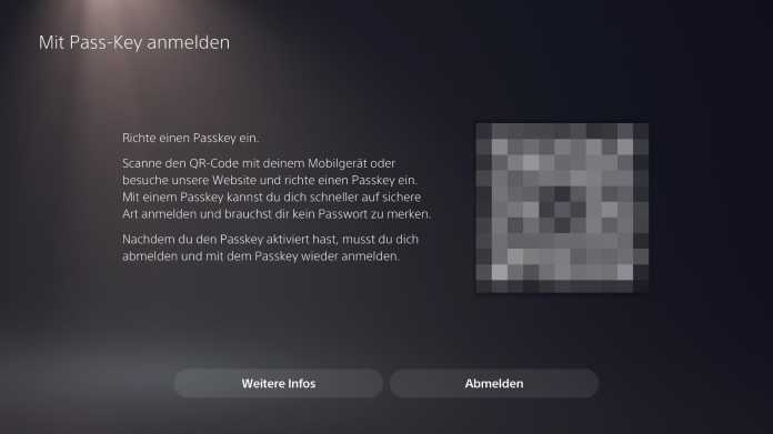 Screenshot der EInrichtung eines Passkeys für die Playstation