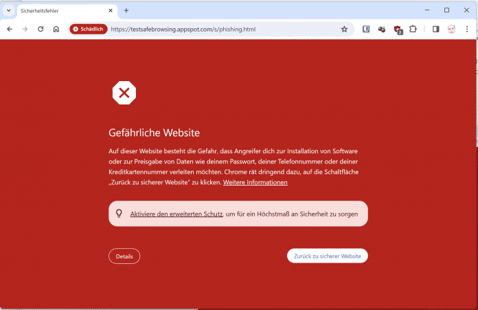 Google Chrome safe browsing warning