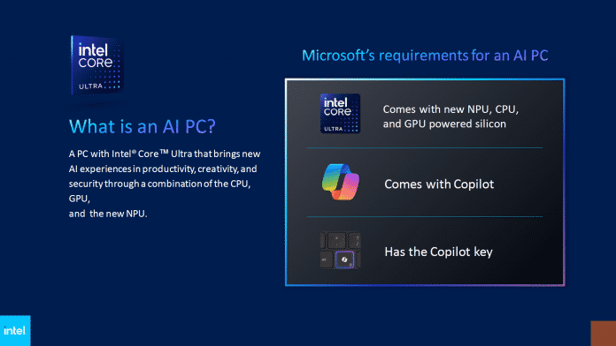 Intel and Microsoft's definitions of an AI PC, summarized on one slide